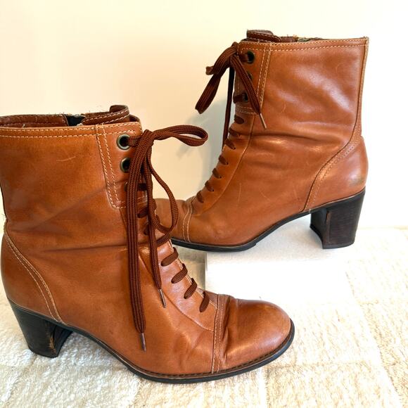 VTG Liz Claiborne Flex Brown Leather Ankle Boots Size 9 Y2K Boho Retro Romantic - Picture 6 of 15